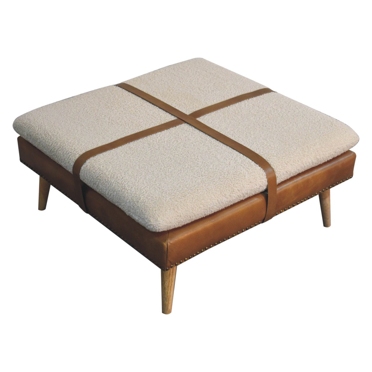 Square Bouclé Buffalo Hide Leather Bench