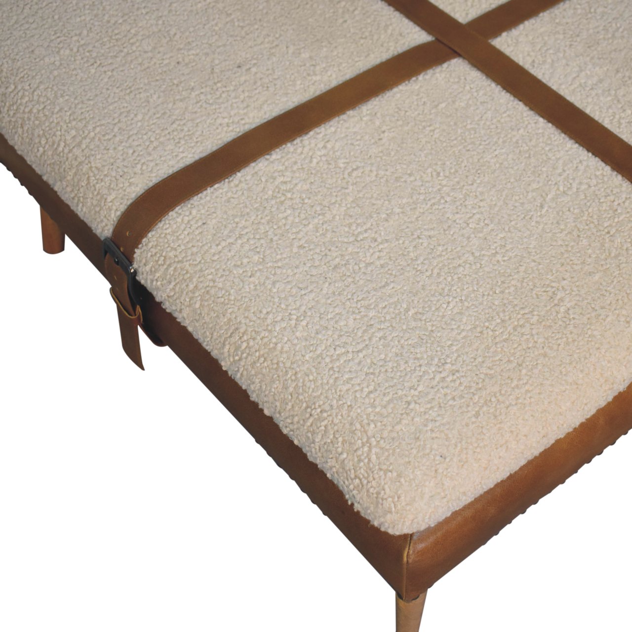 Square Bouclé Buffalo Hide Leather Bench