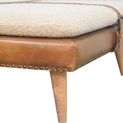 Square Bouclé Buffalo Hide Leather Bench