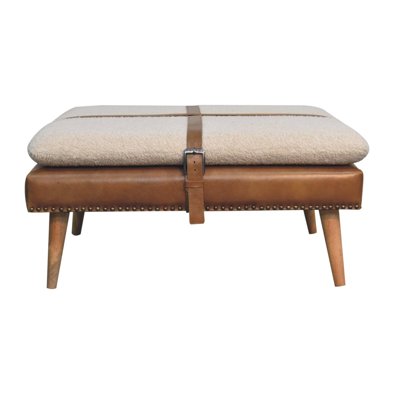 Square Bouclé Buffalo Hide Leather Bench