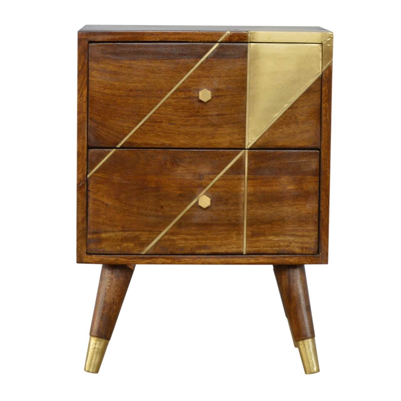 Geometric brass mango wood bedside table