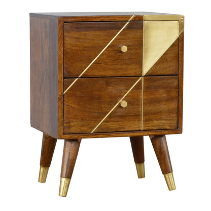 Geometric brass mango wood bedside table