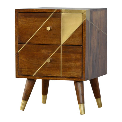 Geometric brass mango wood bedside table