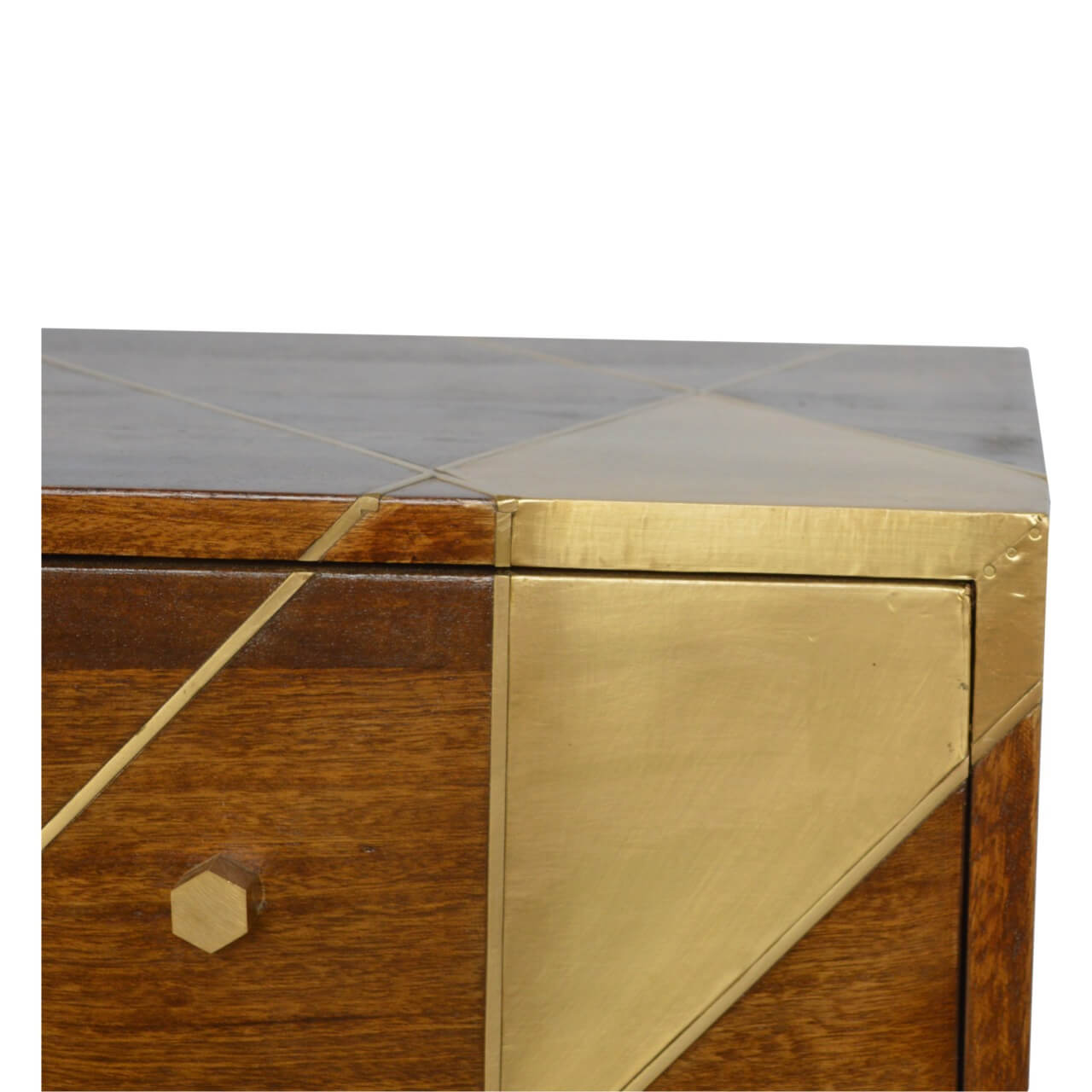 Geometric brass mango wood bedside table