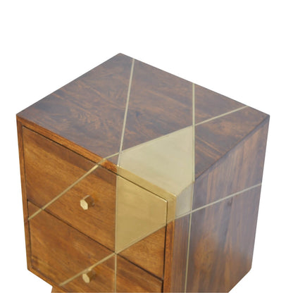 Geometric brass mango wood bedside table