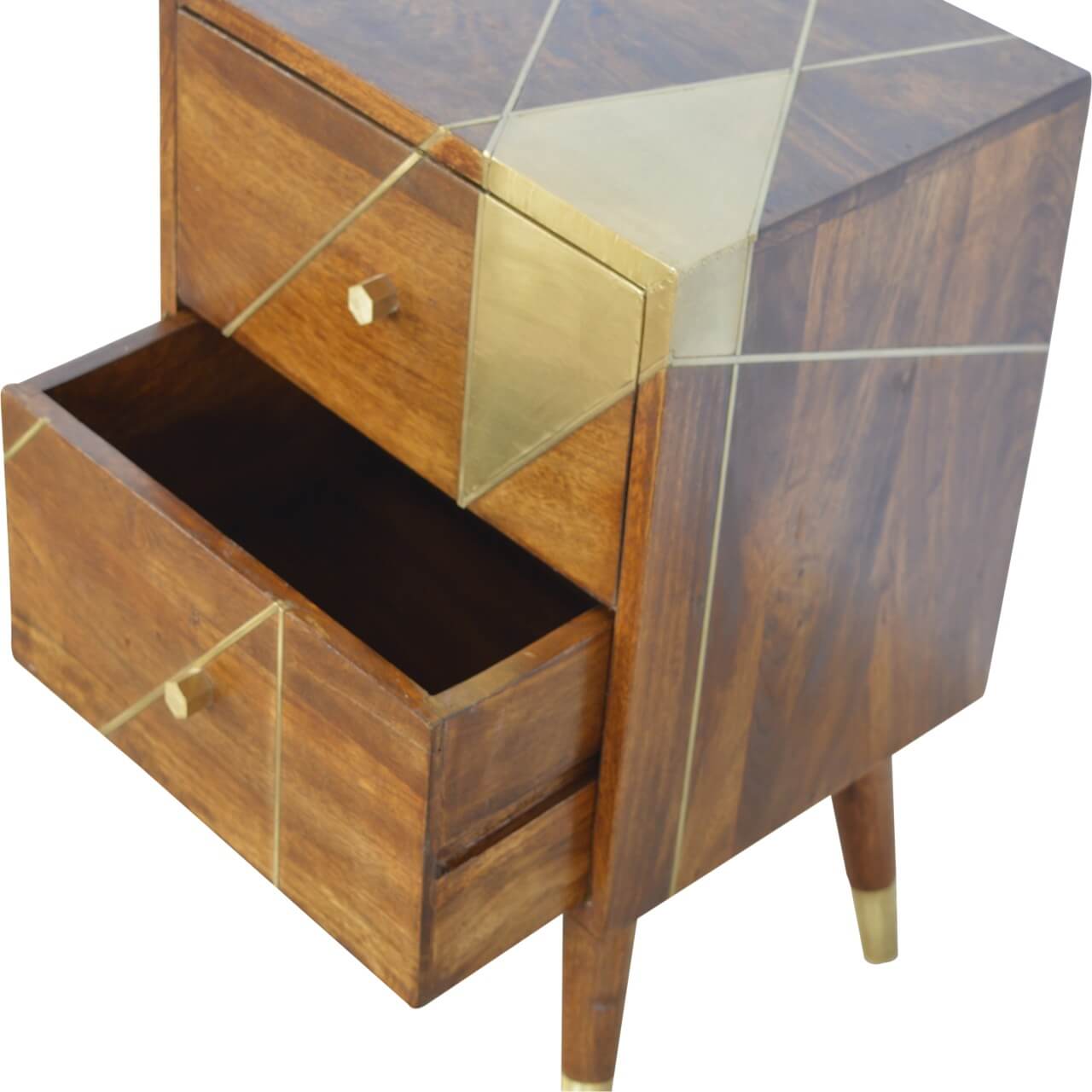 Geometric brass mango wood bedside table