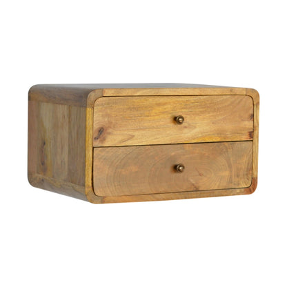 Mango wood wall mounted bedside table with 2 drawers