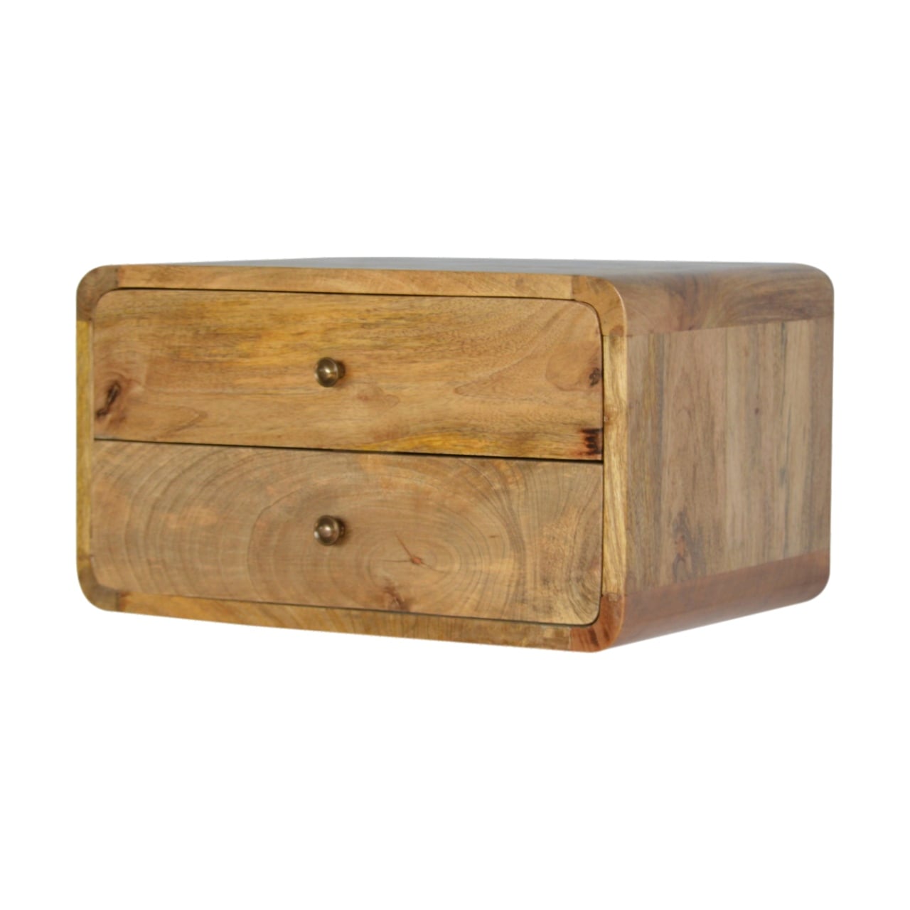 Mango wood wall mounted bedside table with 2 drawers