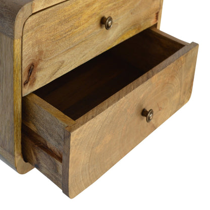 Mango wood wall mounted bedside table with 2 drawers