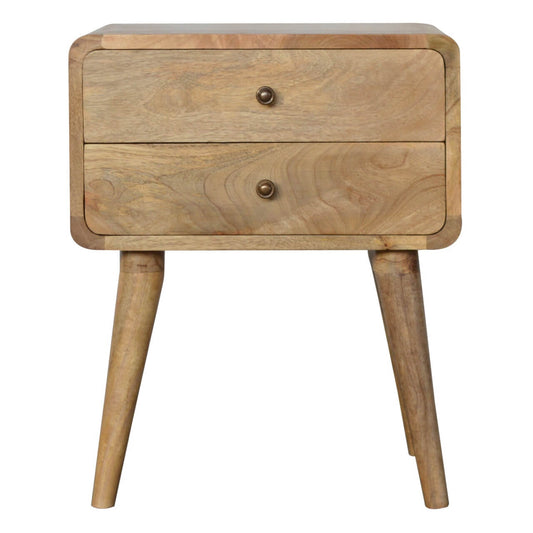 Mango Wood Modern Bedside Table with 2 Drawers