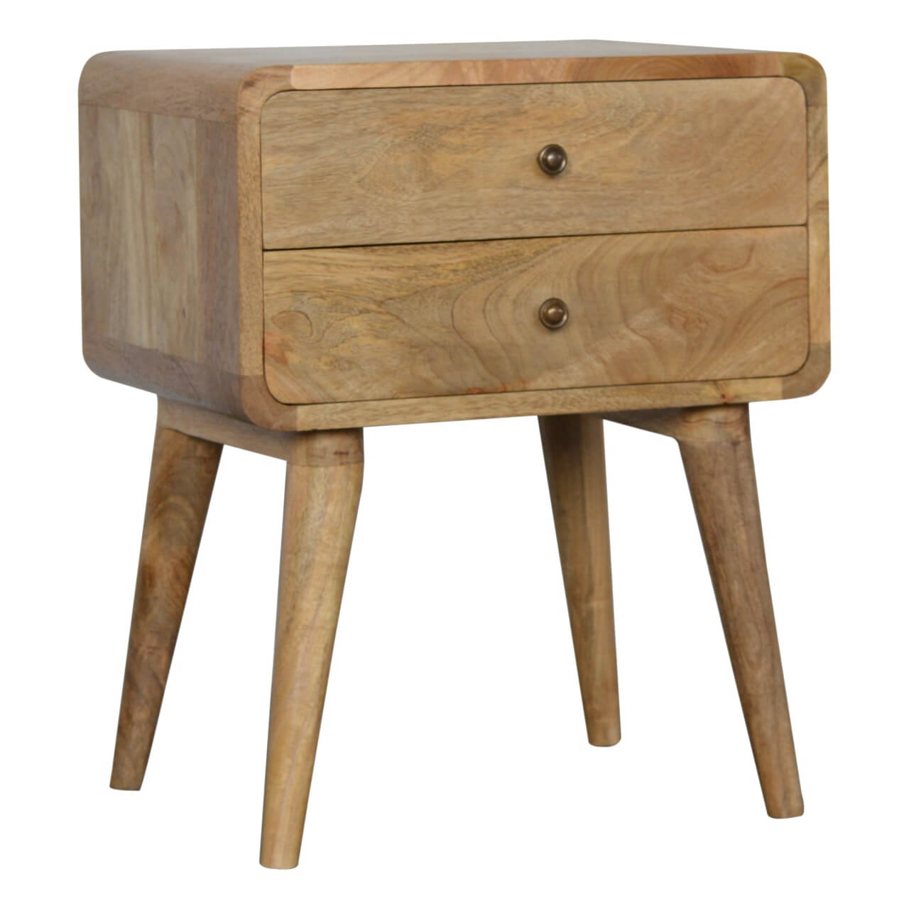 Mango Wood Modern Bedside Table with 2 Drawers