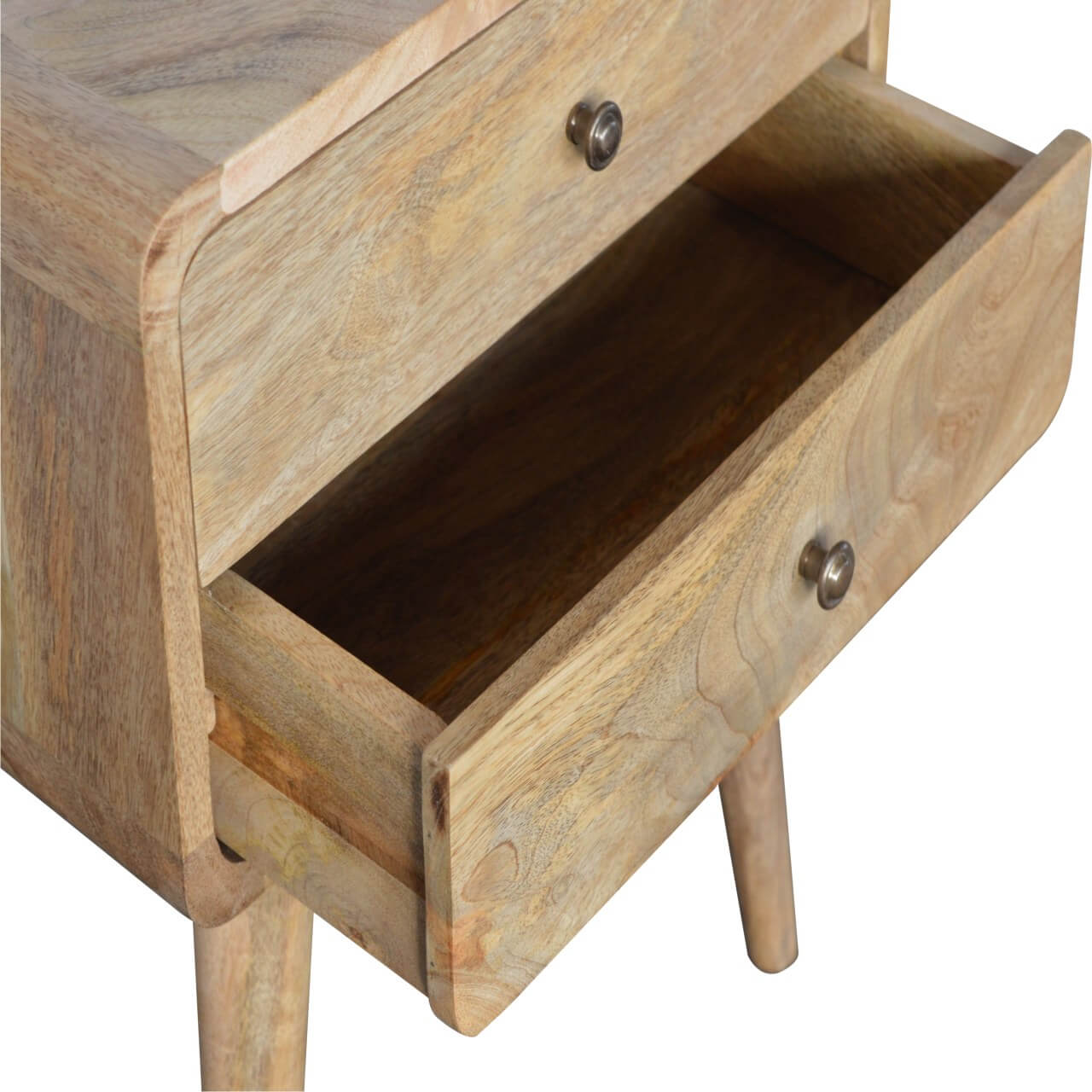 Mango Wood Modern Bedside Table with 2 Drawers