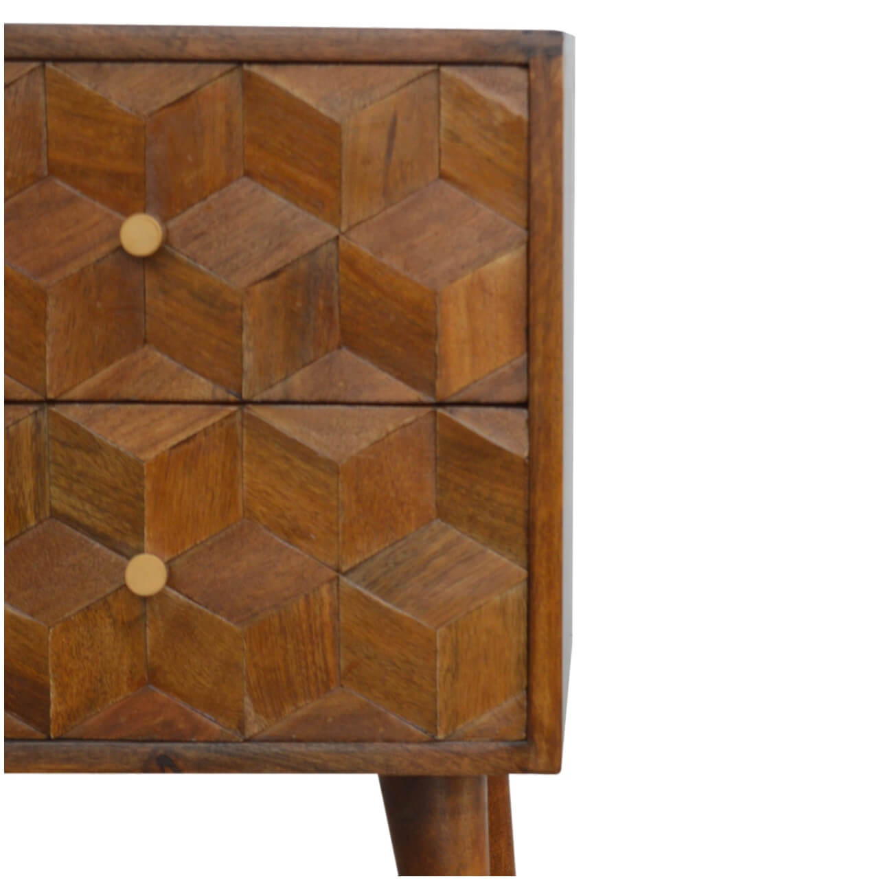 Mango Wood Cube Carved Bedside Table