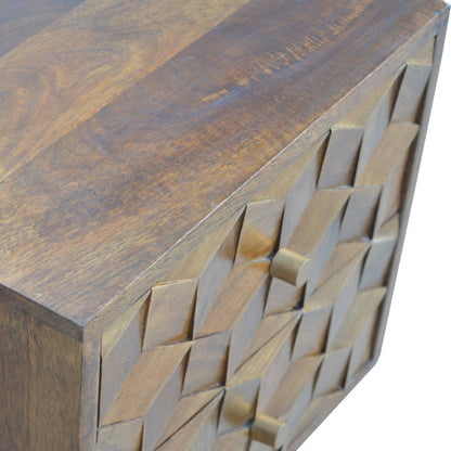 Mango Wood Cube Carved Bedside Table