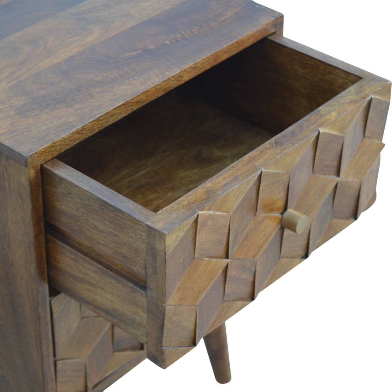 Mango Wood Cube Carved Bedside Table