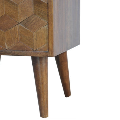 Mango Wood Cube Carved Bedside Table