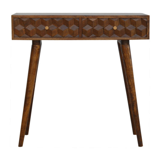 Cube Carved Console Table, Chestnut