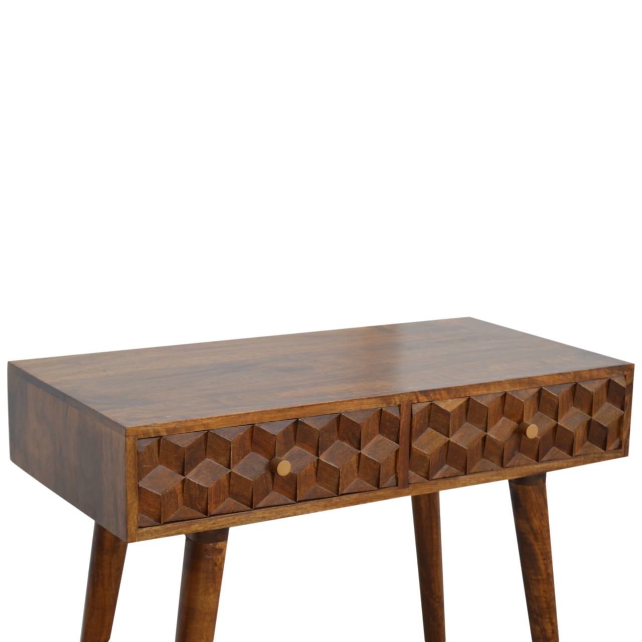 Cube Carved Console Table, Chestnut