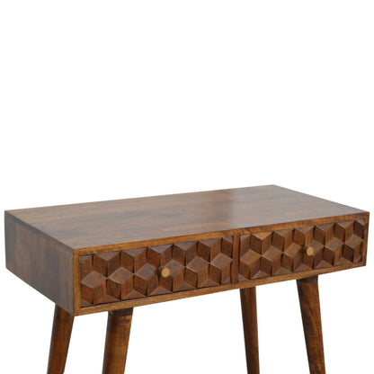 Cube Carved Console Table, Chestnut