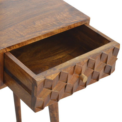 Cube Carved Console Table, Chestnut