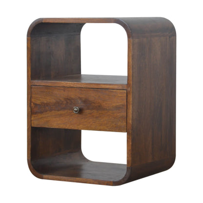 Curved mango wood bedside table