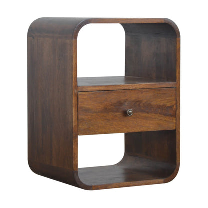 Curved mango wood bedside table