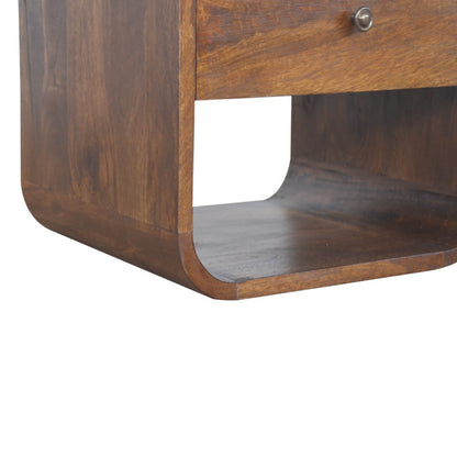 Curved mango wood bedside table