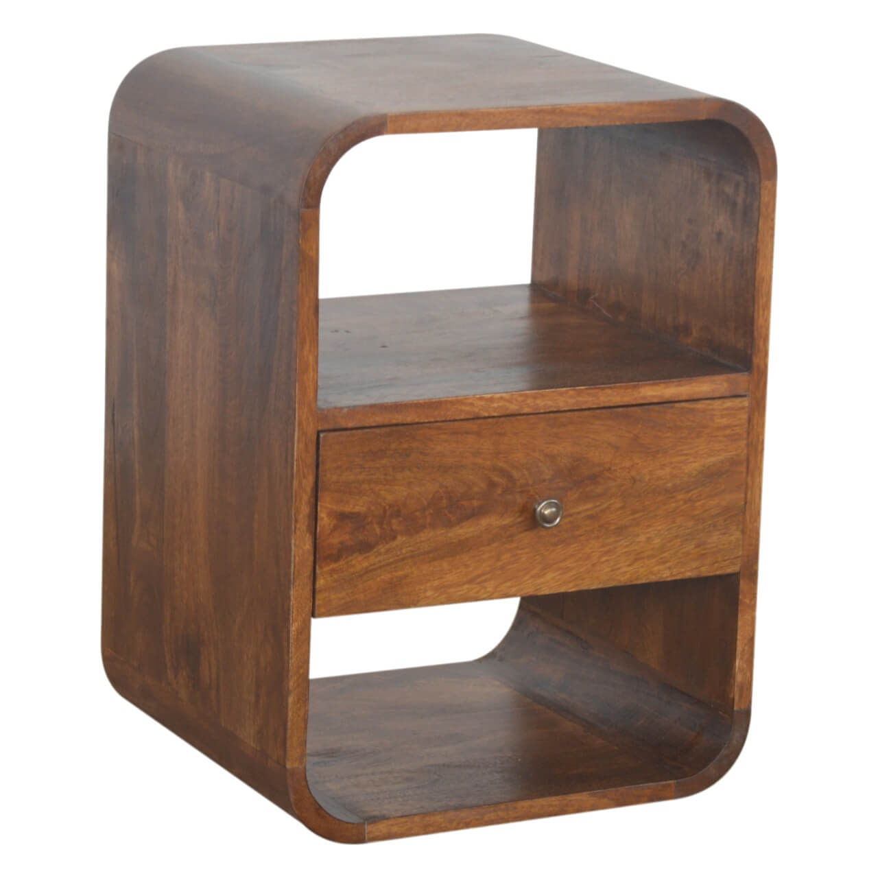 Curved mango wood bedside table