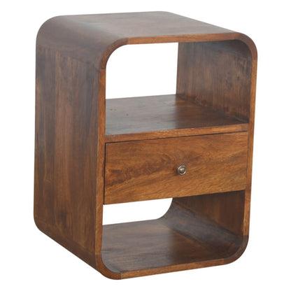 Curved mango wood bedside table