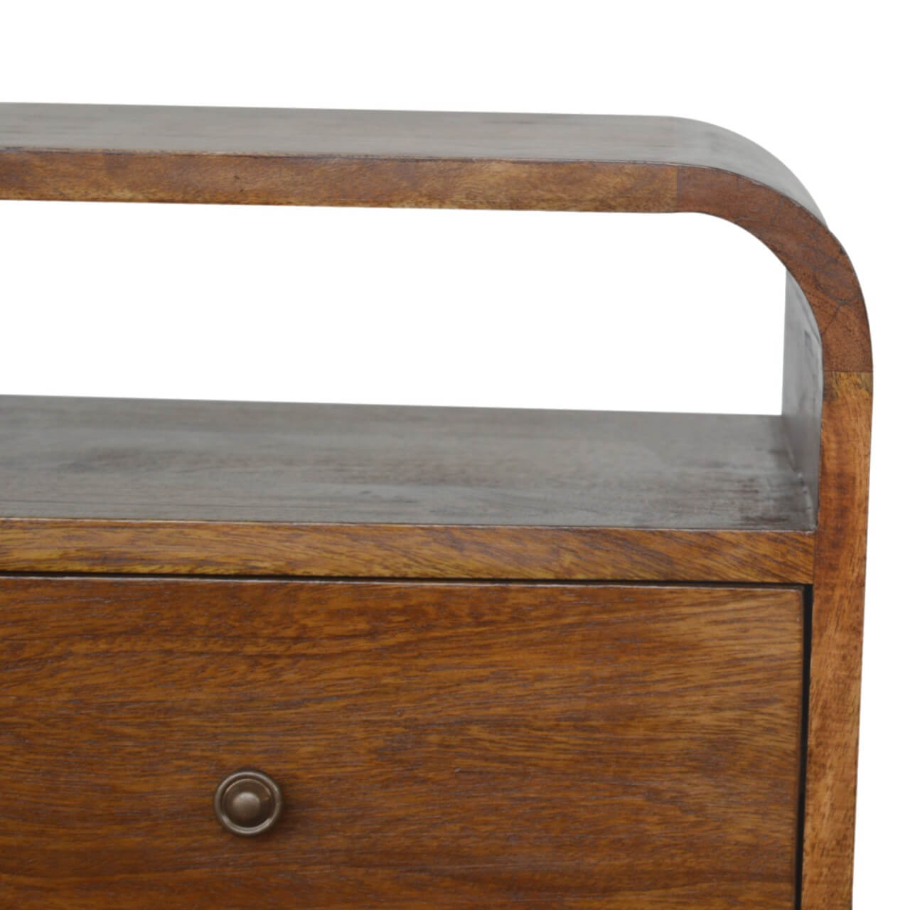 Curved mango wood bedside table with 2 drawers