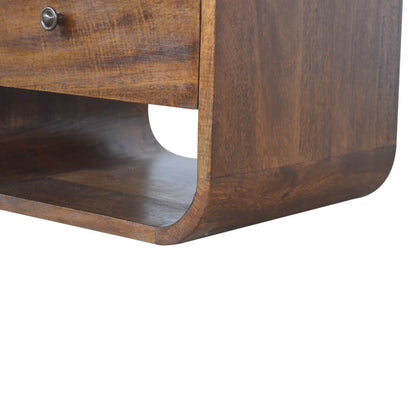 Curved mango wood bedside table with 2 drawers