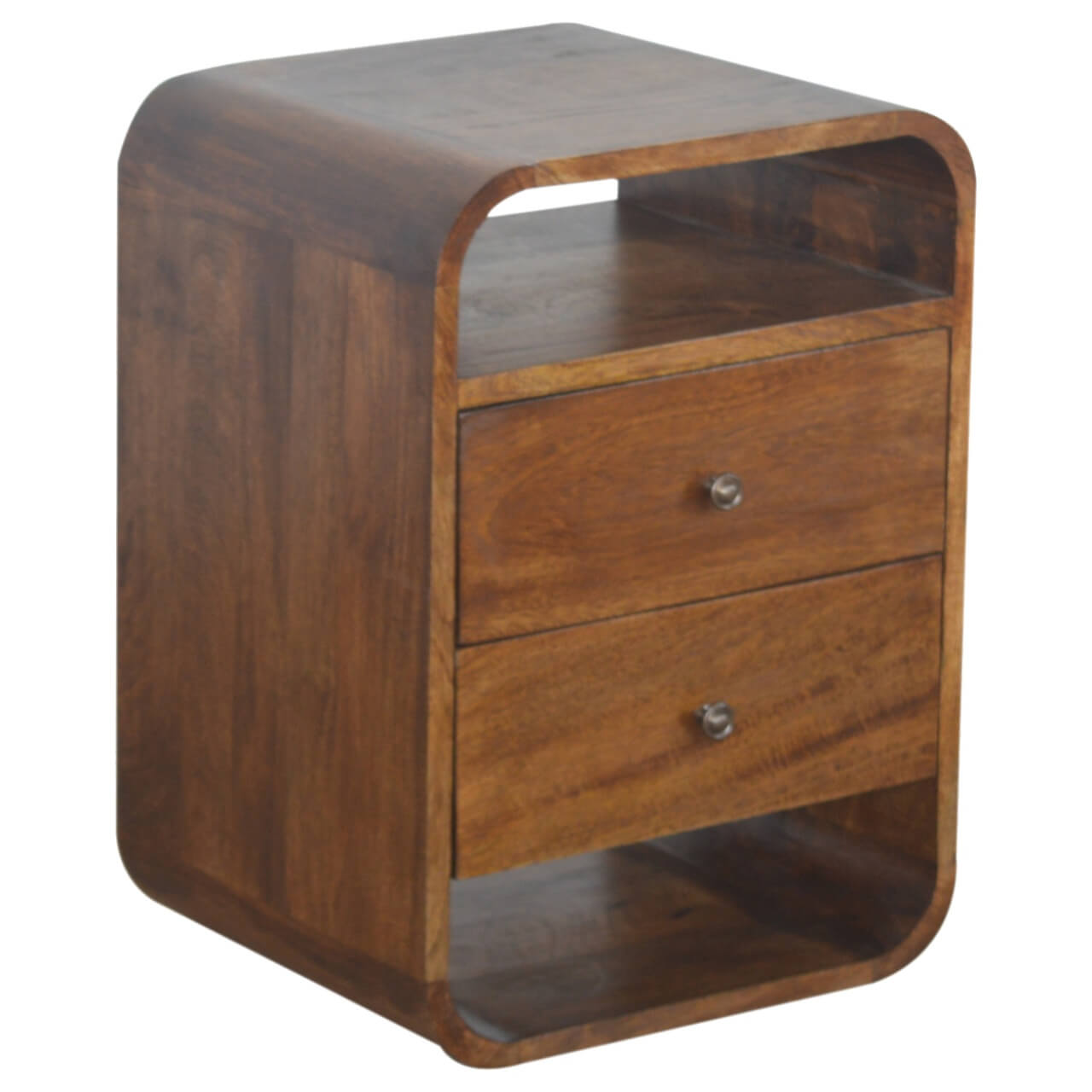 Curved mango wood bedside table with 2 drawers