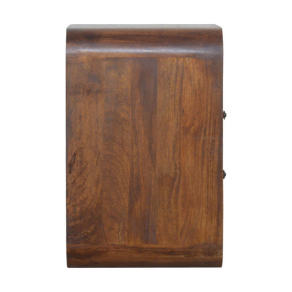 Curved mango wood bedside table with 2 drawers