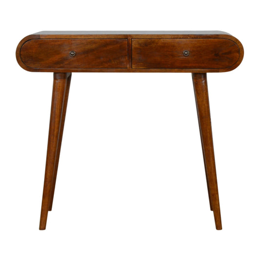 Console table made from mango wood with round edges