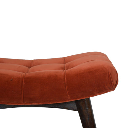 Velvet Curved Bench, Brick Red