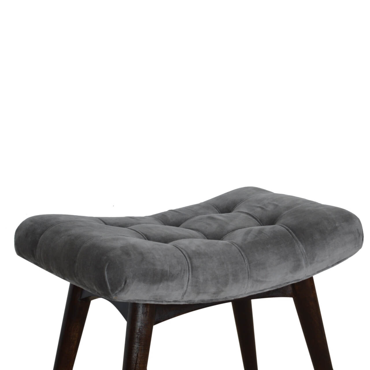 Grey velvet curved bench