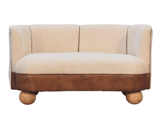 Mango wood buffalo hide and cotton boucle sofa