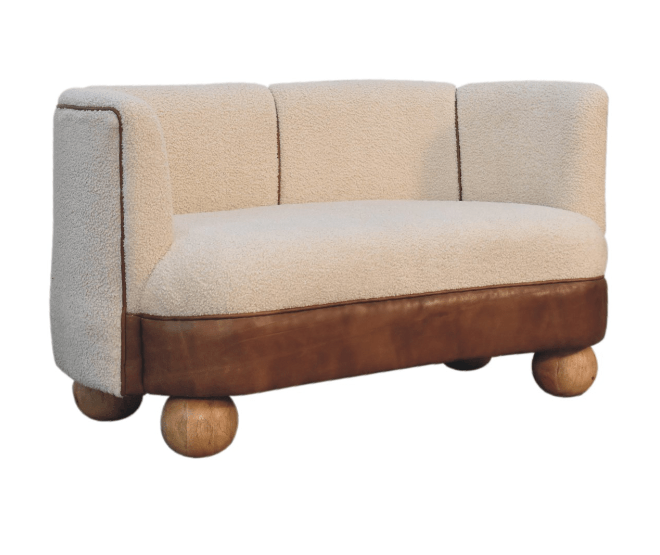 Mango wood buffalo hide and cotton boucle sofa