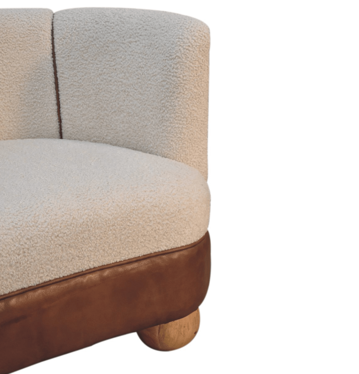 Mango wood buffalo hide and cotton boucle sofa