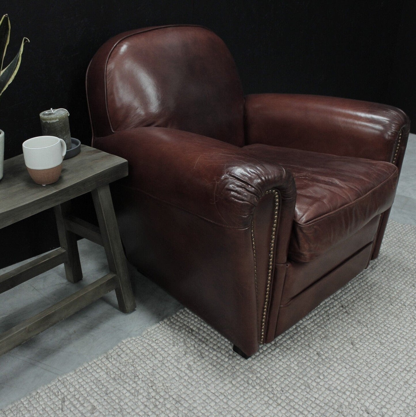 Art Deco vintage armchair Solid wood and leather